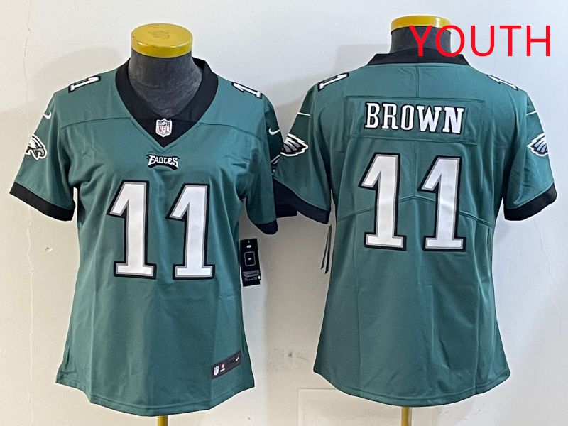 Youth Philadelphia Eagles #11 Brown Green Second generation 2025 Nike Limited NFL Jersey style 1->youth nfl jersey->Youth Jersey